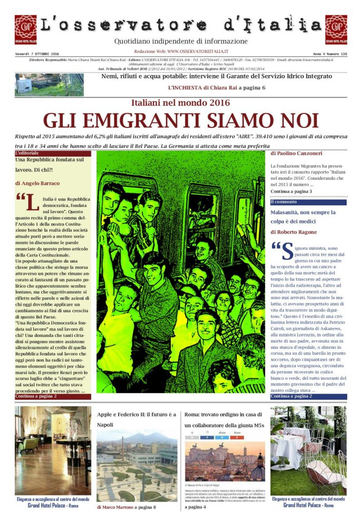 L'osservatore d'Italia edizione del 7 Ottobre 2016
